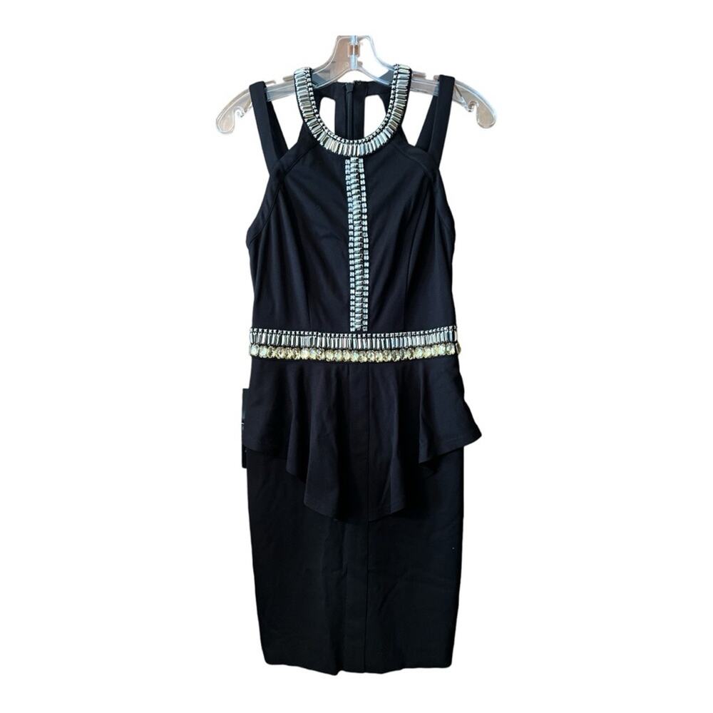 bebe Women’s Size 6 Black Silver‎ And Gold Jeweled Mini Cocktail Dress NWT